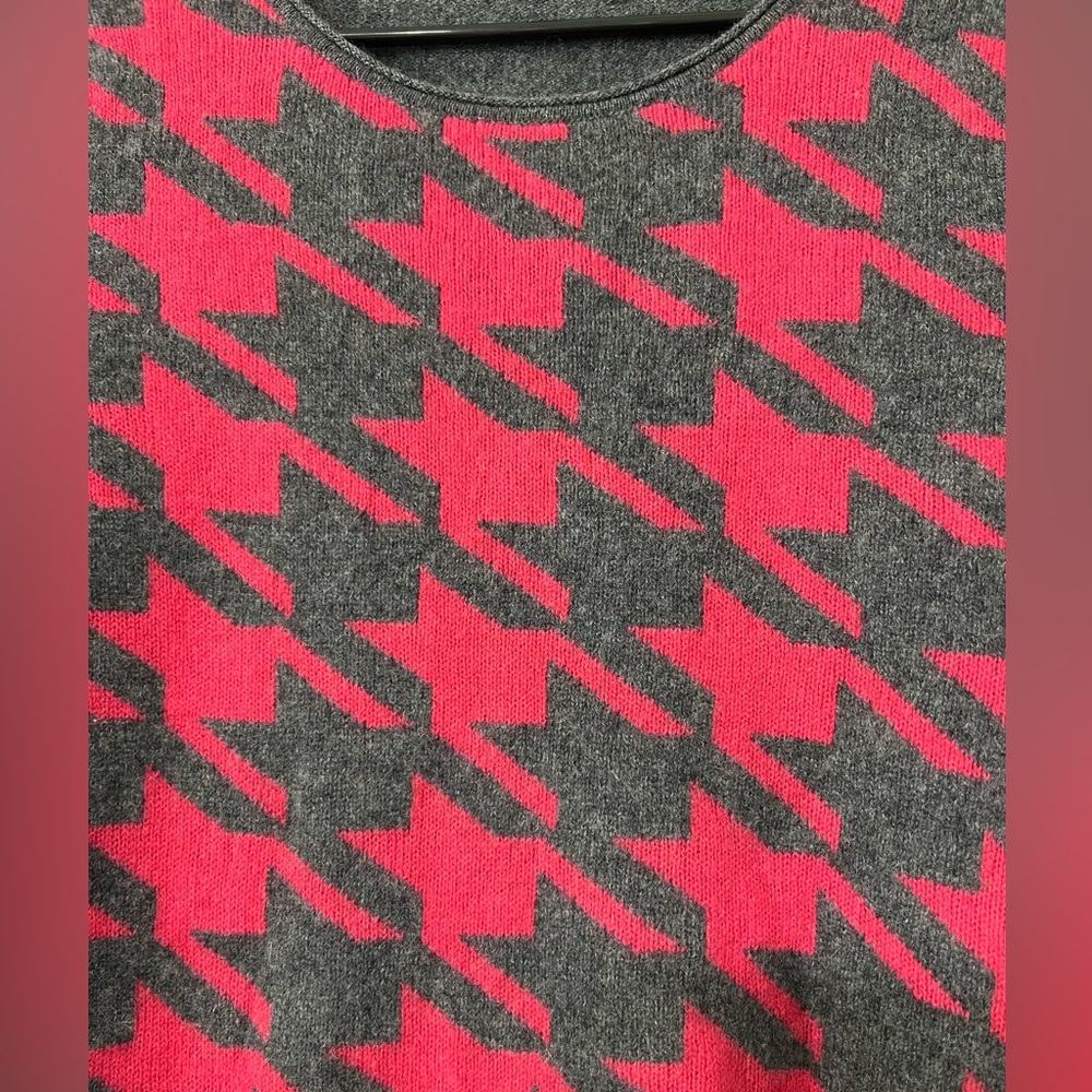 Halogen 100% Cashmere Sweater Gray & Pink Houndstooth Women's Medium - Picture 5 of 10